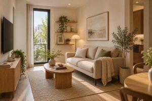sofa phòng khách 12m2 – thiết kế minh họa phòng khách nhỏ