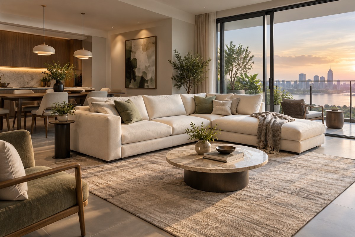 sofa góc L chung cư – ảnh minh họa thiết kế riêng