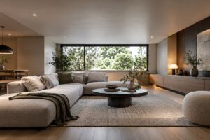 sofa phòng khách trần thấp – ảnh minh họa thiết kế riêng