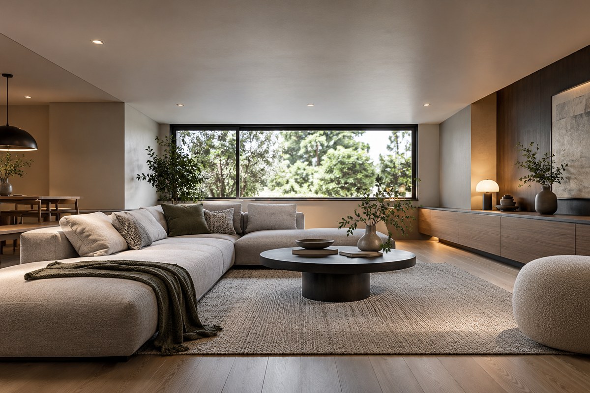 sofa phòng khách trần thấp – ảnh minh họa thiết kế riêng