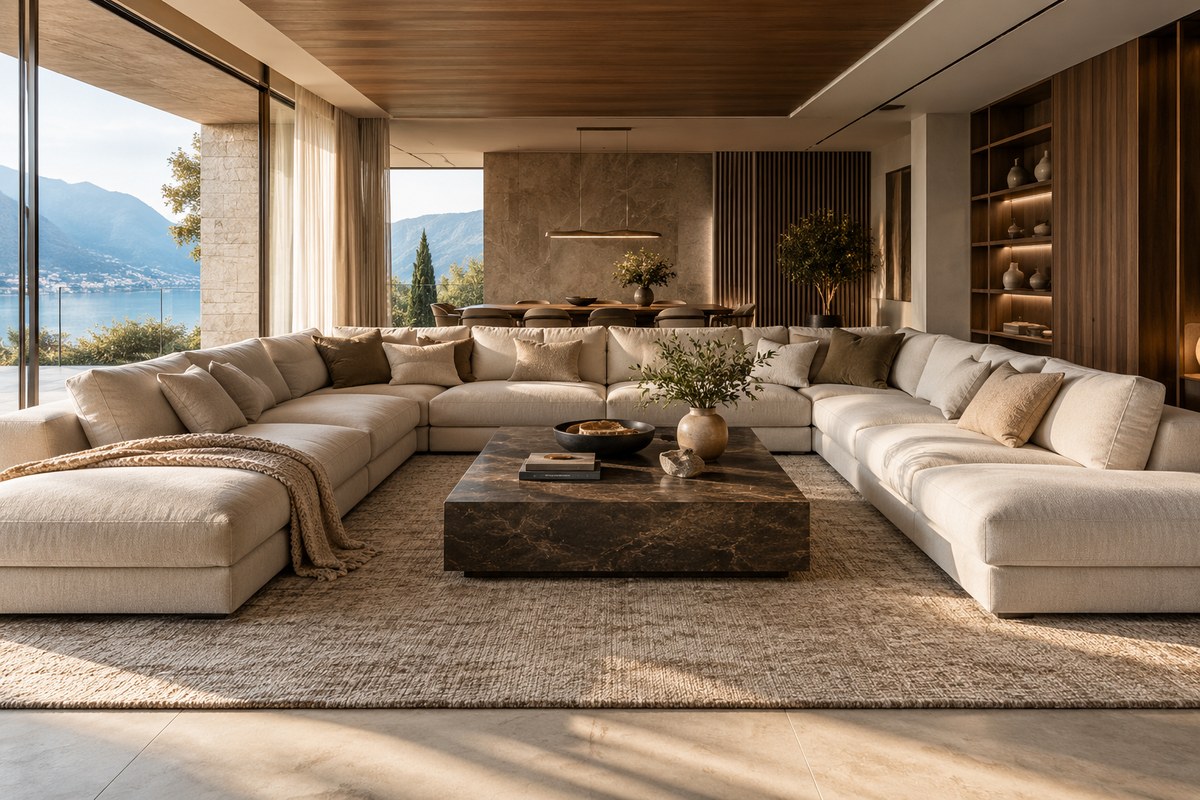 sofa chữ U phòng rộng – ảnh minh họa thiết kế riêng