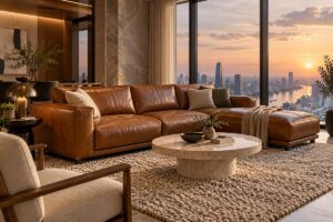 sofa da bò chung cư – ảnh minh họa thiết kế riêng
