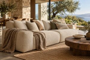 sofa vải bố phòng khách – ảnh minh họa thiết kế riêng