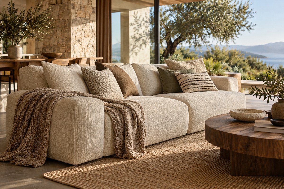 sofa vải bố phòng khách – ảnh minh họa thiết kế riêng