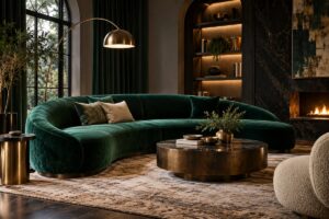 sofa nhung phòng khách – ảnh minh họa thiết kế riêng