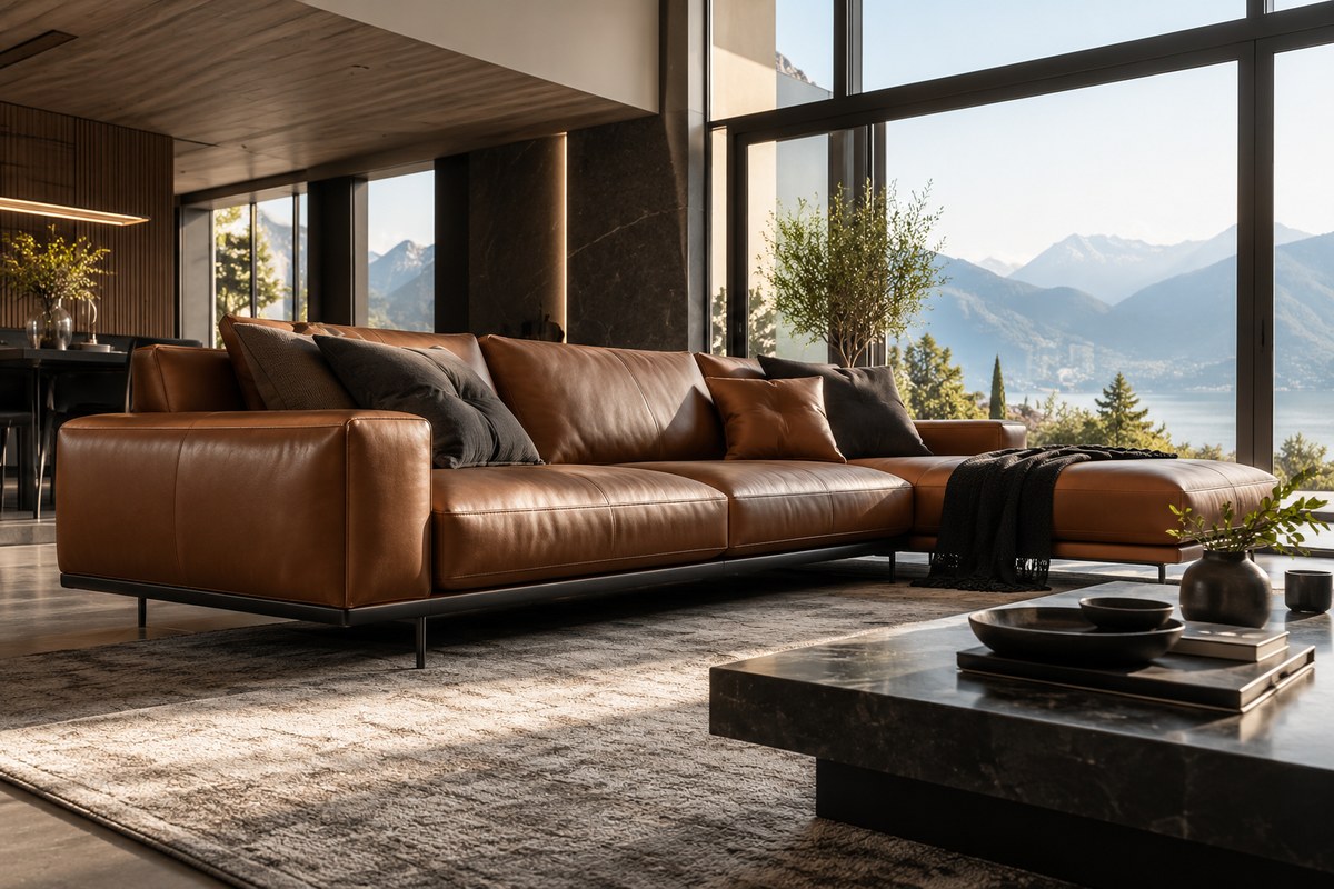 sofa màu nâu bò hiện đại – ảnh minh họa thiết kế riêng