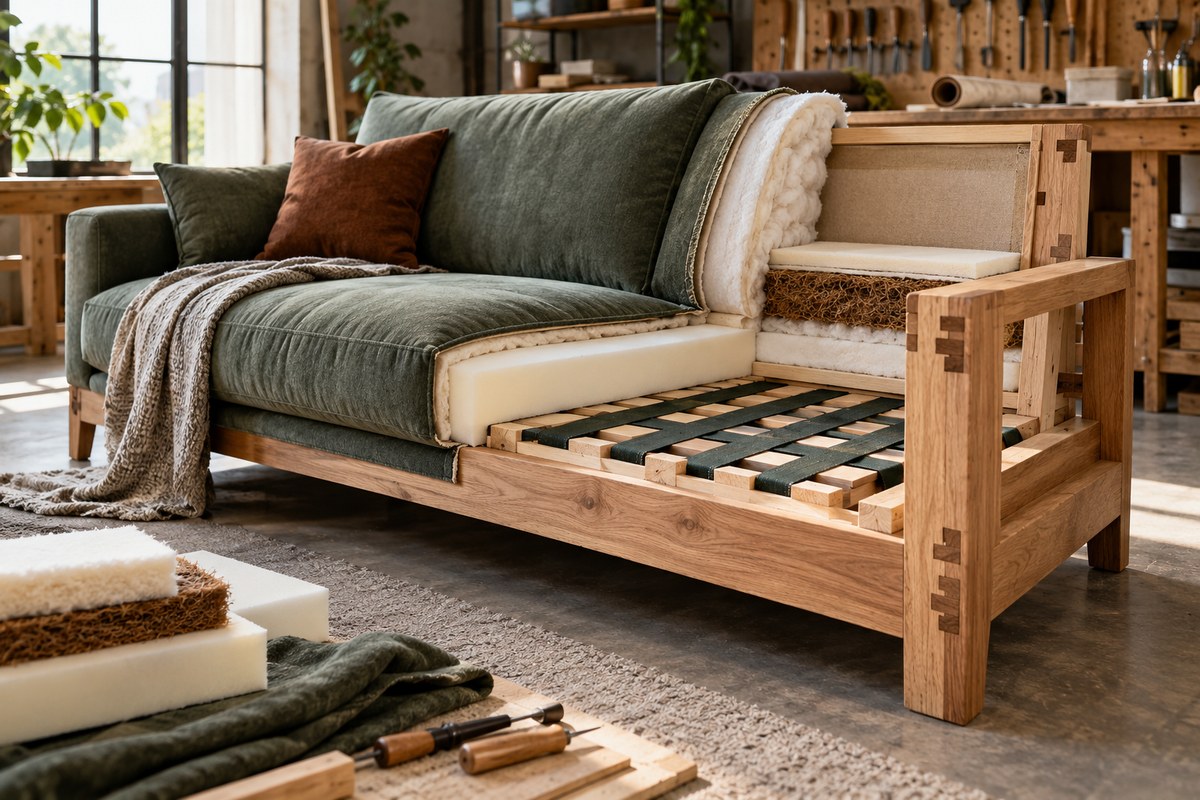kiểm tra khung sofa trước khi mua – ảnh minh họa thiết kế riêng