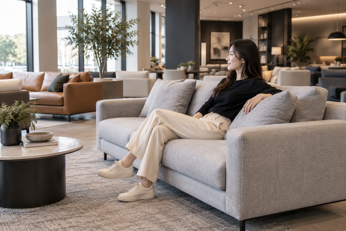 ngồi thử sofa trước khi mua – ảnh minh họa thiết kế riêng