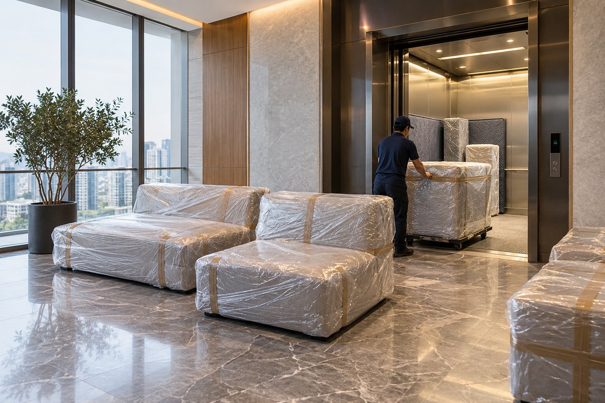 vận chuyển sofa bằng thang máy – ảnh minh họa thiết kế riêng